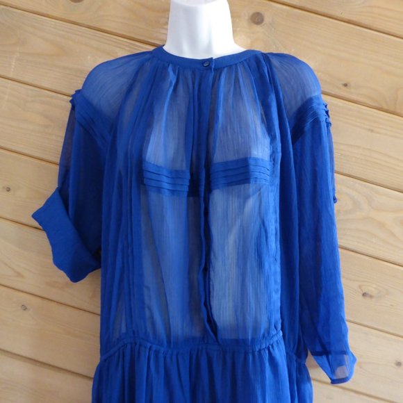 Starring at Stars by Urban Outfitters Dark Royal Blue Sheer Chiffon Dress L - Picture 2 of 8